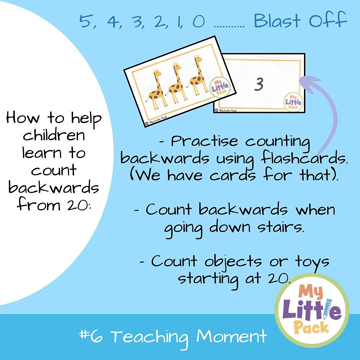 Help your child learn to count backwards from 20 with these tips. You can purchase our number and picture cards here. #education #mylittlepack